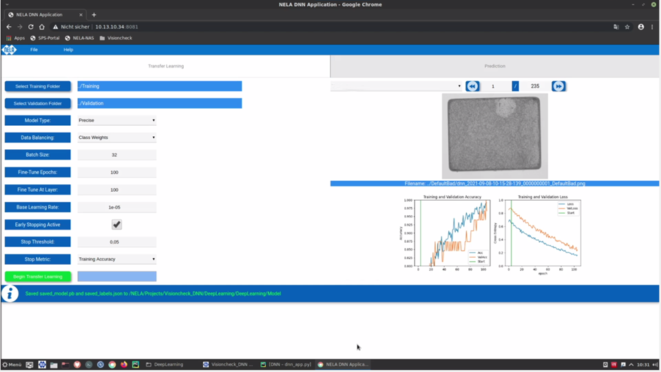 NELA Deep Learning Oberfläche